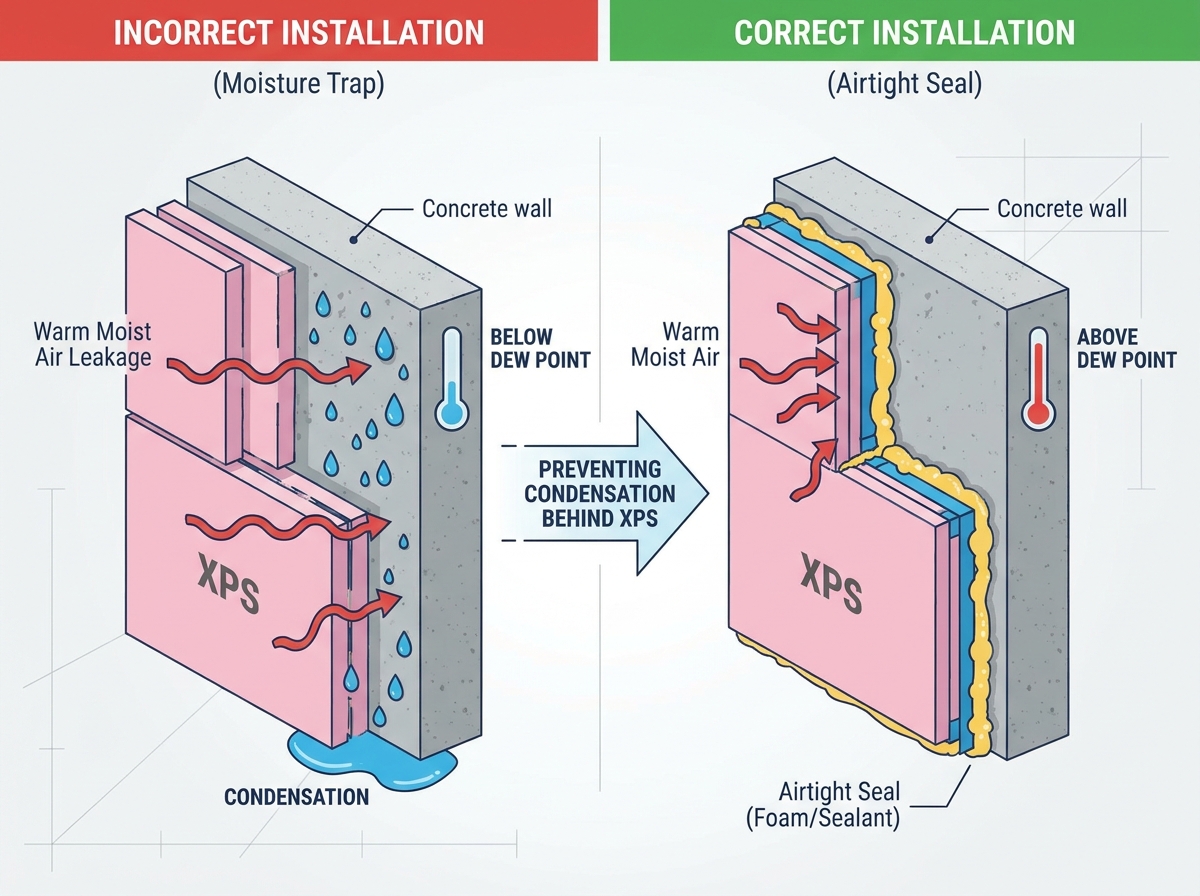 Condensation behind XPS wall insulation
